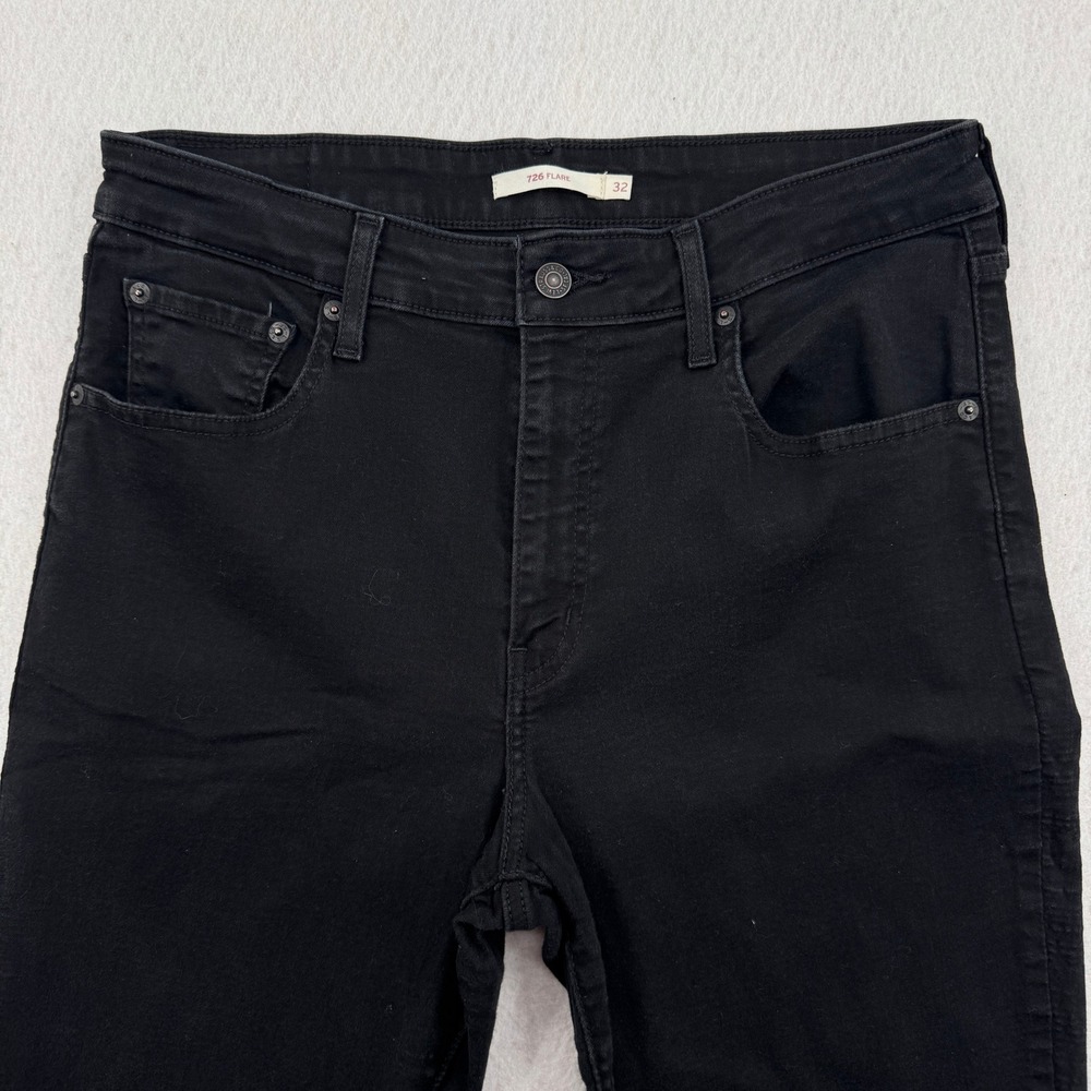 Levis 726 Flare High Rise Jeans Womens 32 (32x32) Black Stretch Denim Boho Retro